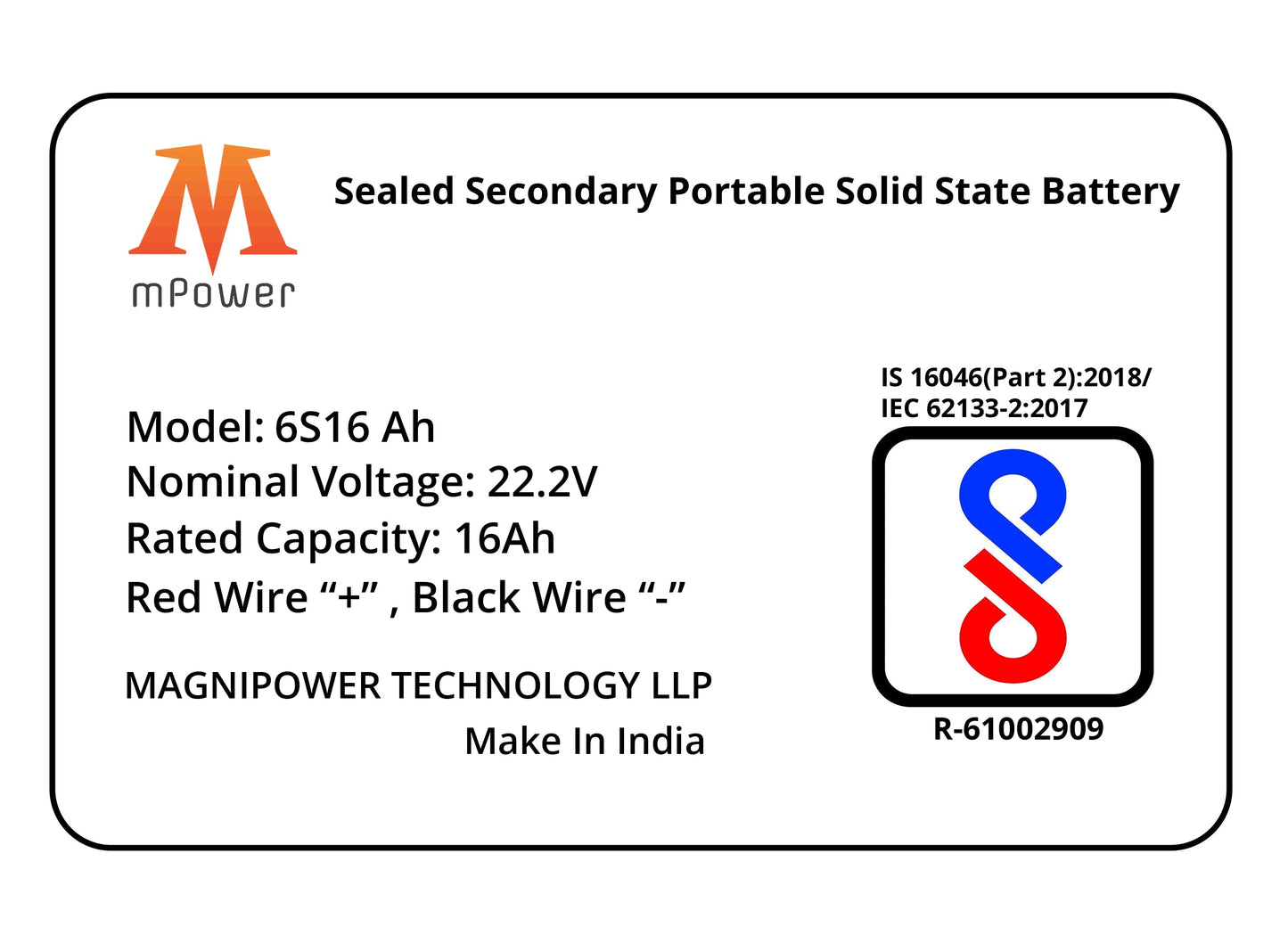 mPower 6S 16Ah Solid States Battery for Delivery Drones